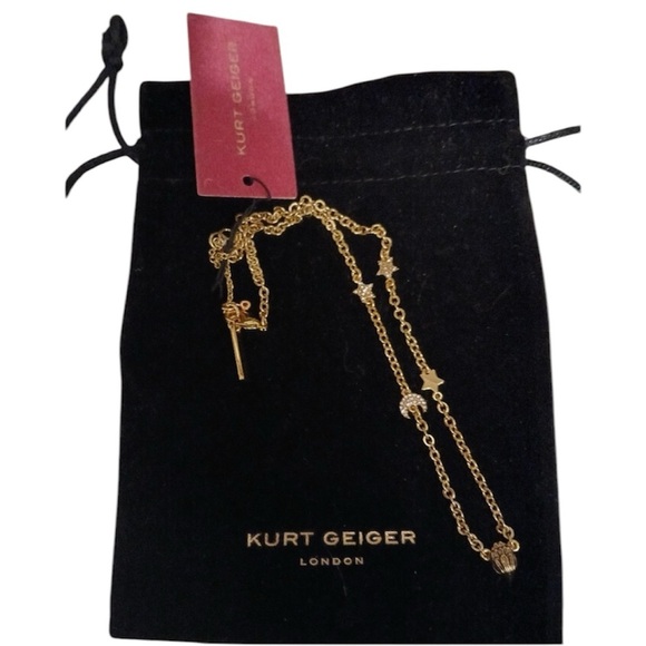 NWT Kurt Geiger London Eagle Raven Cosmic Celestial Gold Necklace with Dust Bag - Picture 2 of 3